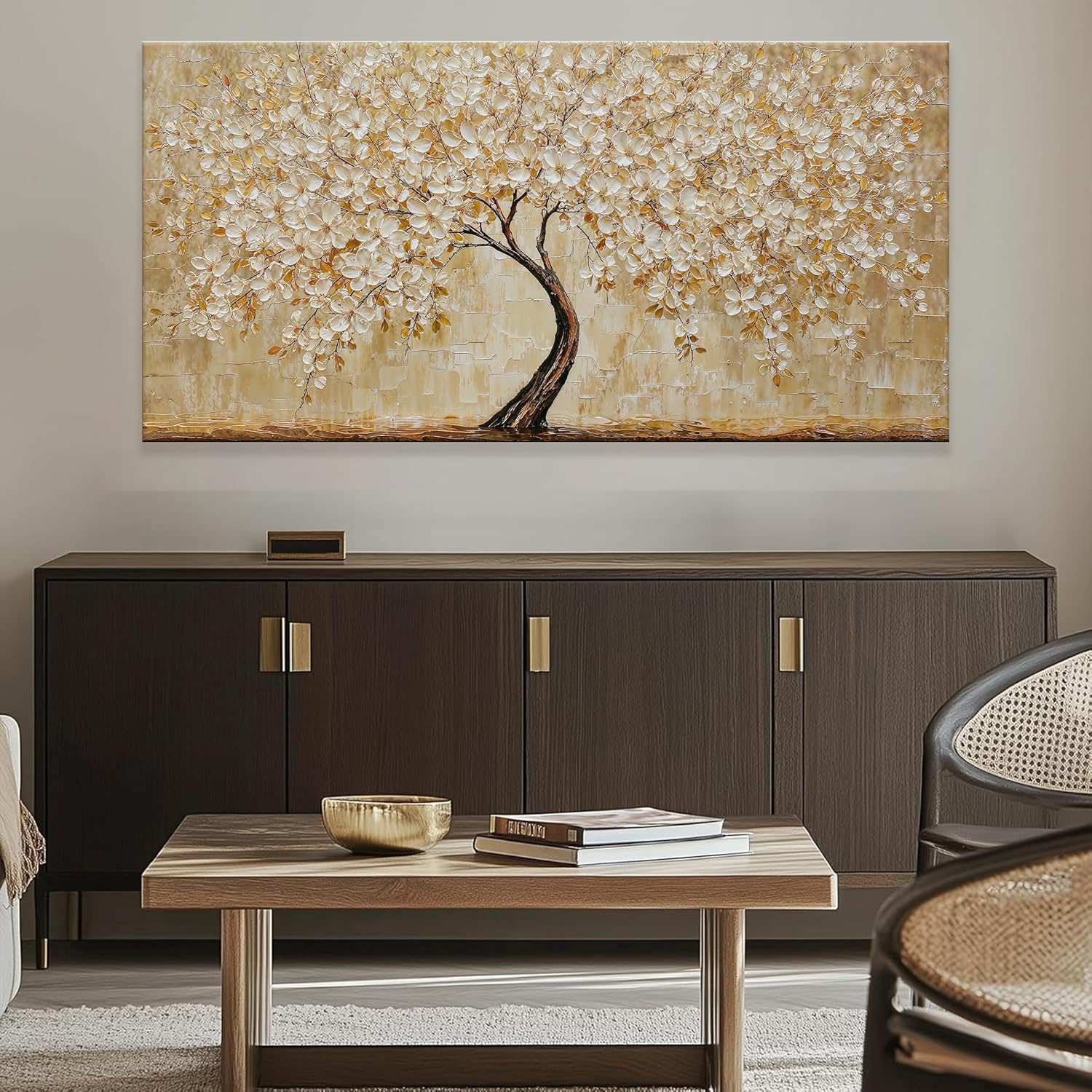 TAIJXAGSG Canvas Wall Art Decor Gold Tree Flower Wall Art Gold Tree Of Life Abstract Wall Decor