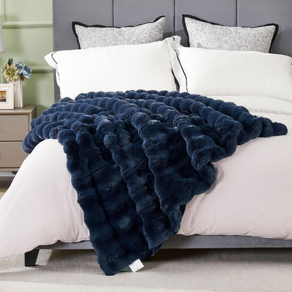 DREAMNINE Oversized Soft Thick Fuzzy Bubble Faux Rabbit Fur Throw Blanket Twin Size 60" x 71"