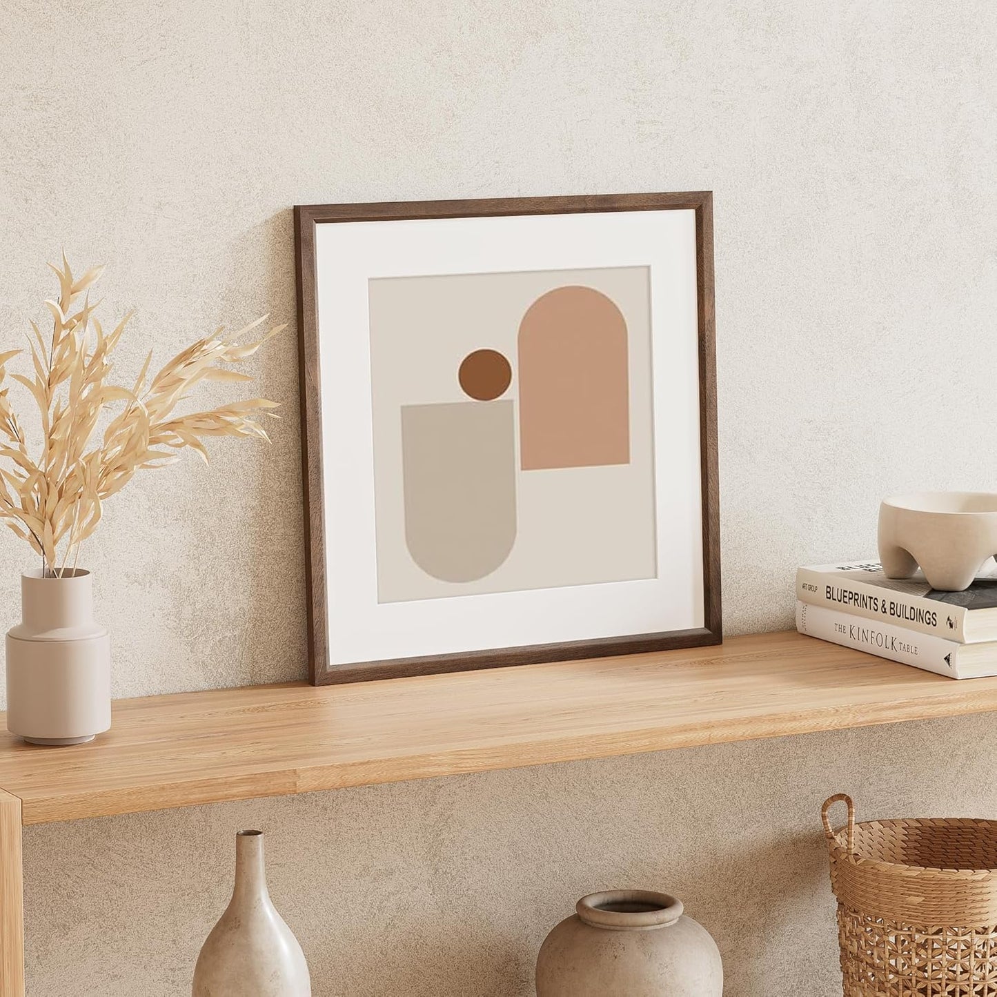 16x16 Picture Frame Natural Solid Walnut Photo Frames with 12x12 Removable Mat Wall Hanging Large