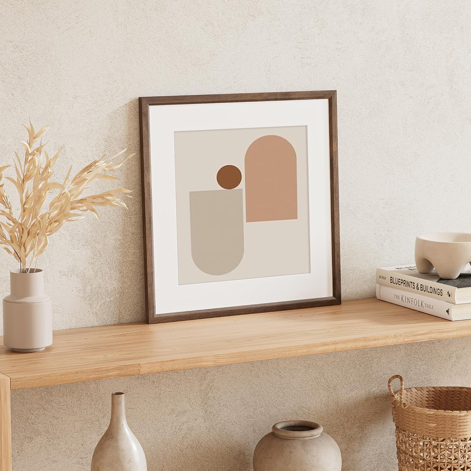 16x16 Picture Frame Natural Solid Walnut Photo Frames with 12x12 Removable Mat Wall Hanging Large