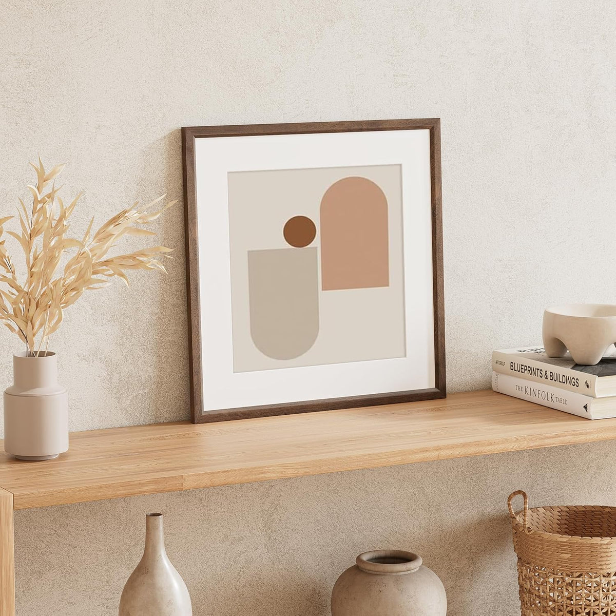 16x16 Picture Frame Set of 4 Natural Solid Walnut Photo Frames with 12x12 Removable Mat Wall