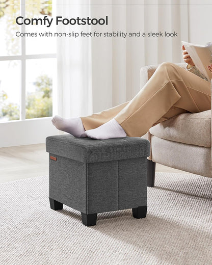 SONGMICS Storage Ottoman, Small Ottoman Foot Rest with Legs, 12.6 x 15.8 x 13.2 Inches Foot Stool