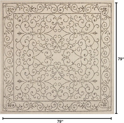 JONATHAN Y Vintage Filigree Indoor Outdoor Square Area Rug 6X6 Beige/Brown, Charleston Textured