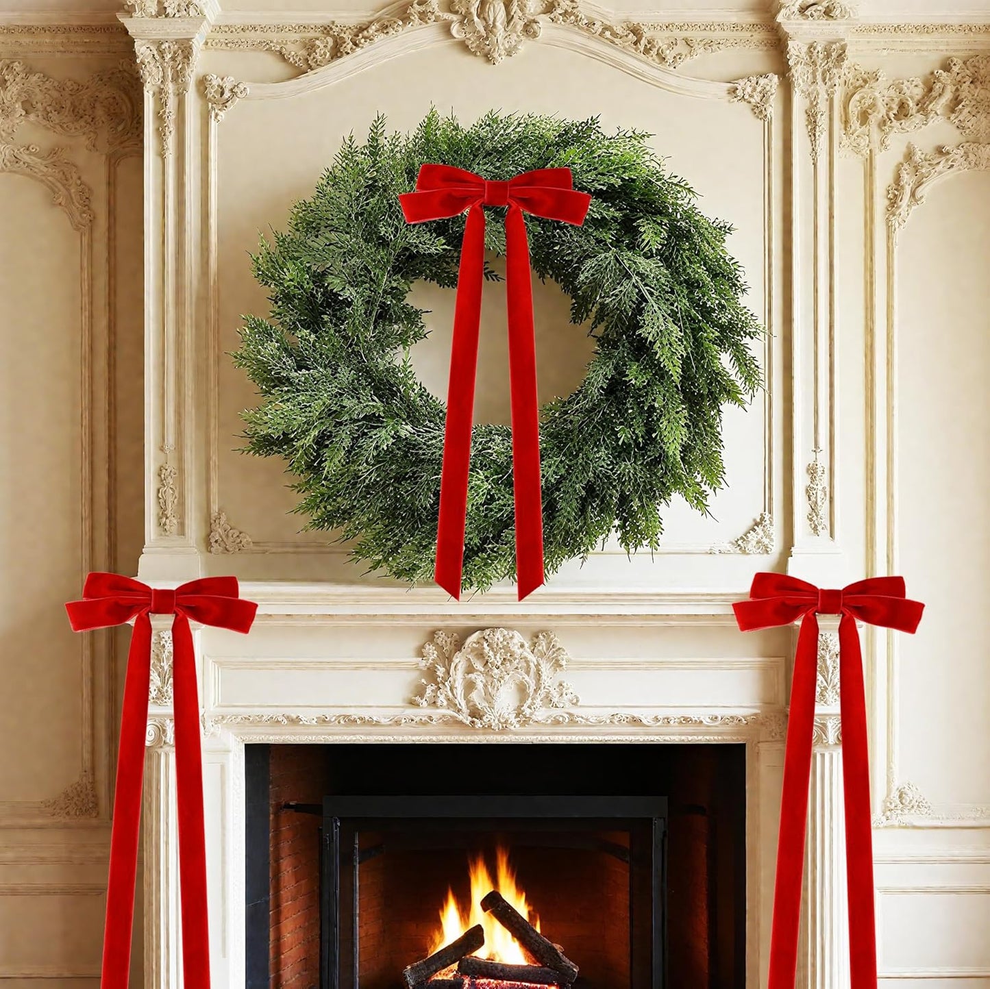 Senjie 10Pcs Large Velvet Christmas Tree Bows, 20in x 8in Premade Vintage Ribbon Tree Topper Bows