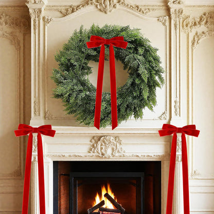 Senjie 10Pcs Large Velvet Christmas Tree Bows, 20in x 8in Premade Vintage Ribbon Tree Topper Bows