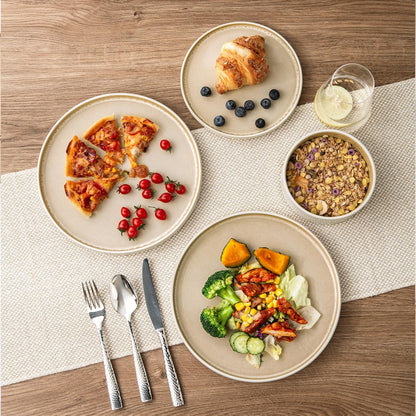AmorArc Ceramic Dinnerware Sets, Handmade Reactive Glaze Stoneware Plates and Bowls Sets,Highly
