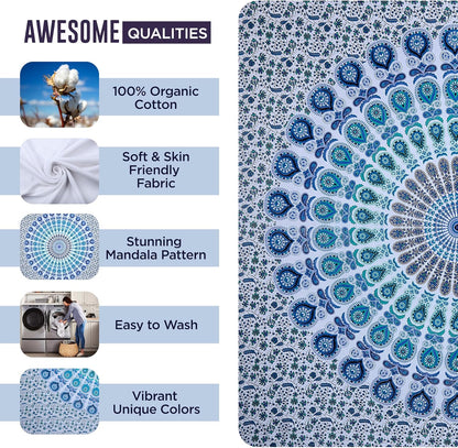 raajsee White Blue Tapestry- Best Mandala Wall Hanging- Bedding Tapestry For Bedroom Aesthetic-Size