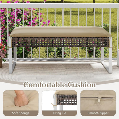 Tangkulka Outdoor Ottoman, Patio Rattan Heavy Duty Wicker Footrest with Soft Cushion & Metal Frame