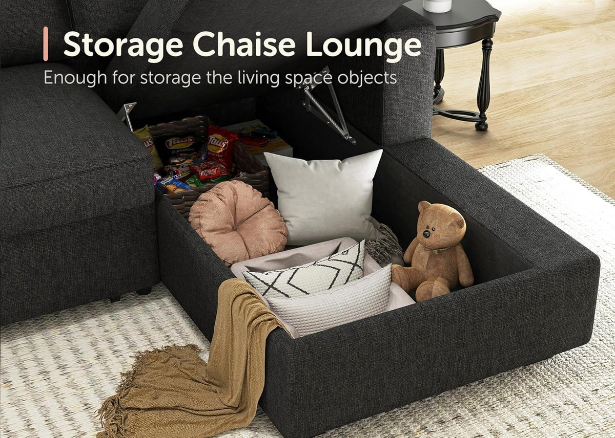 HONBAY Sectional Couch with Pull Out Bed, Sectional Sleeper Sofa with Storage, U Shape Couches for