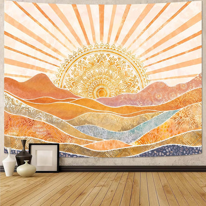 Lunerfex Bohemian Mandala Sunrise Wall Tapestry, Abstract Mountain Scenery Tapestries for Home