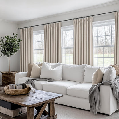 Viral Curtains with Pinch Pleat Clips & Hooks, Grey Taupe Faux Linen Blackout Curtain for Bedroom