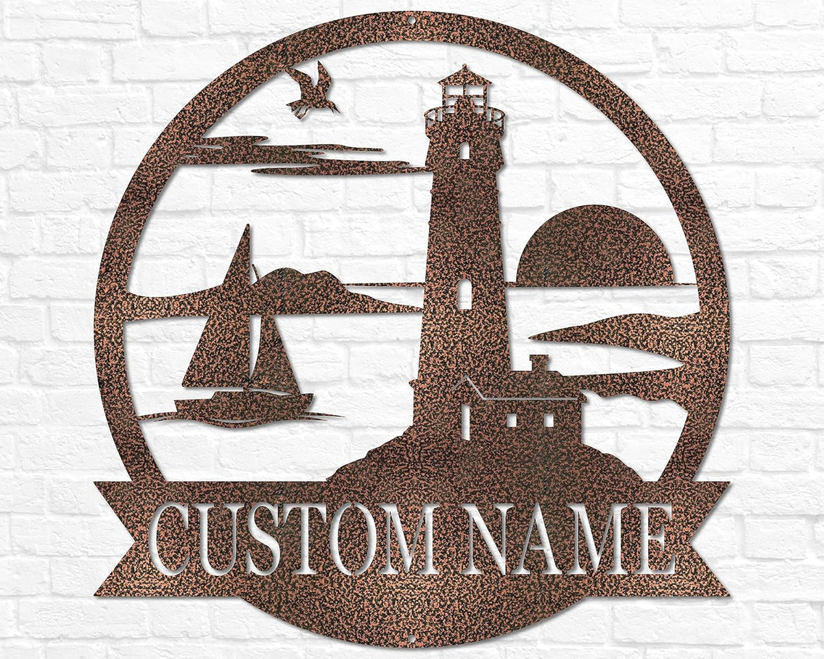 Custom Lighthouse Decor | Personalized Beach Coastal Lake House Decor | Metal Sign Wall Art Sailing