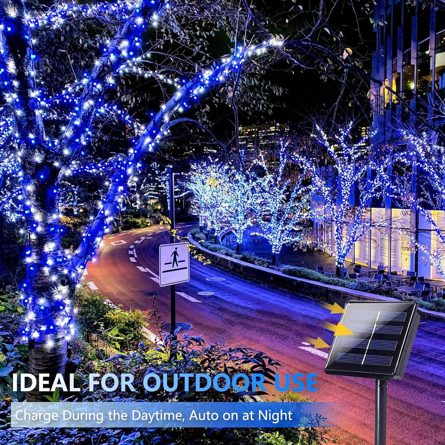 SANJICHA Blue and White Solar String Lights, Extra-Long 2 Pack 144FT 400LED Solar Christmas Lights