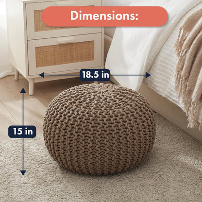 Ornavo Home Pouf Ottoman Foot Rest - 100% Cotton Pouffe - Hand Knitted Cable Braid Cord - Boho