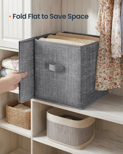 SONGMICS HOME Foldable Storage Cubes Set of 10, Fabric Shelf Organizer Bins with Handles, Closet