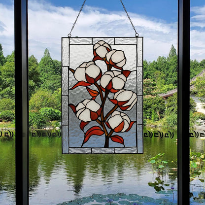 YOURANJU Stained Glass Window Hanging 16" H x 11" W Tiffany Style Rectangular Window Panel Suitable