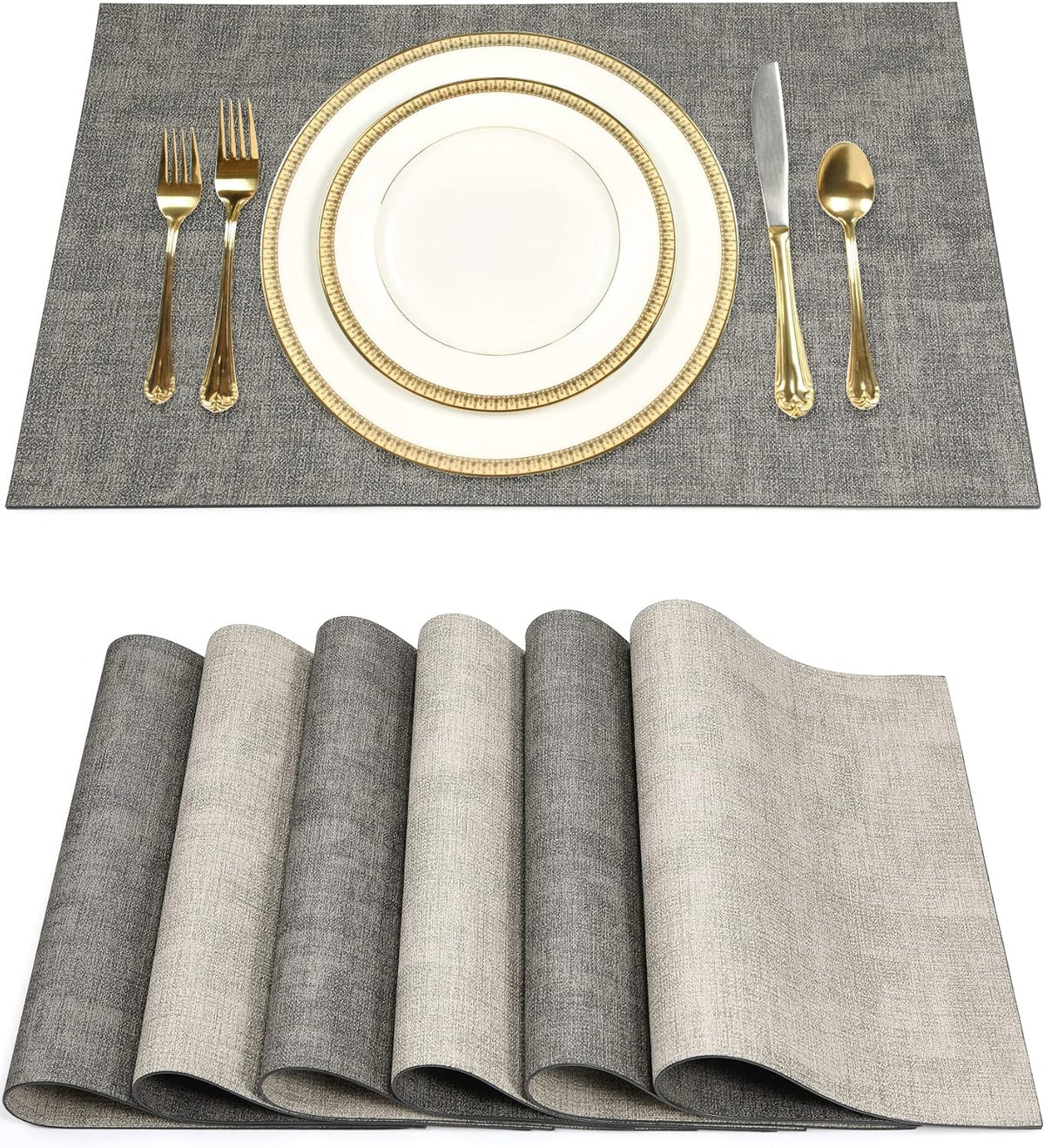 SUEH DESIGN Leather Placemats Set of 6 Reversible Table Mats Heat Resistant Waterproof No-Slip