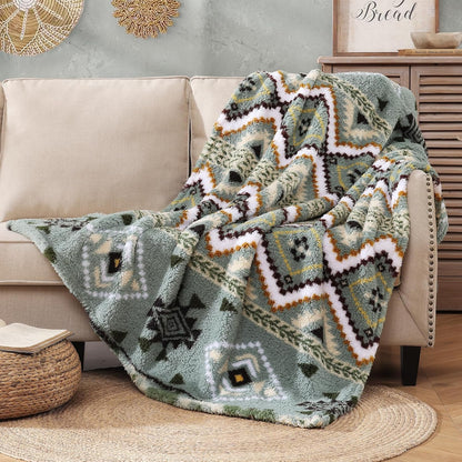 CASAAGUSTO Boho Sherpa Blanket, Aztec Twin Blanket,Ultra Soft, Warm, Cozy, Plush, Thick Fleece