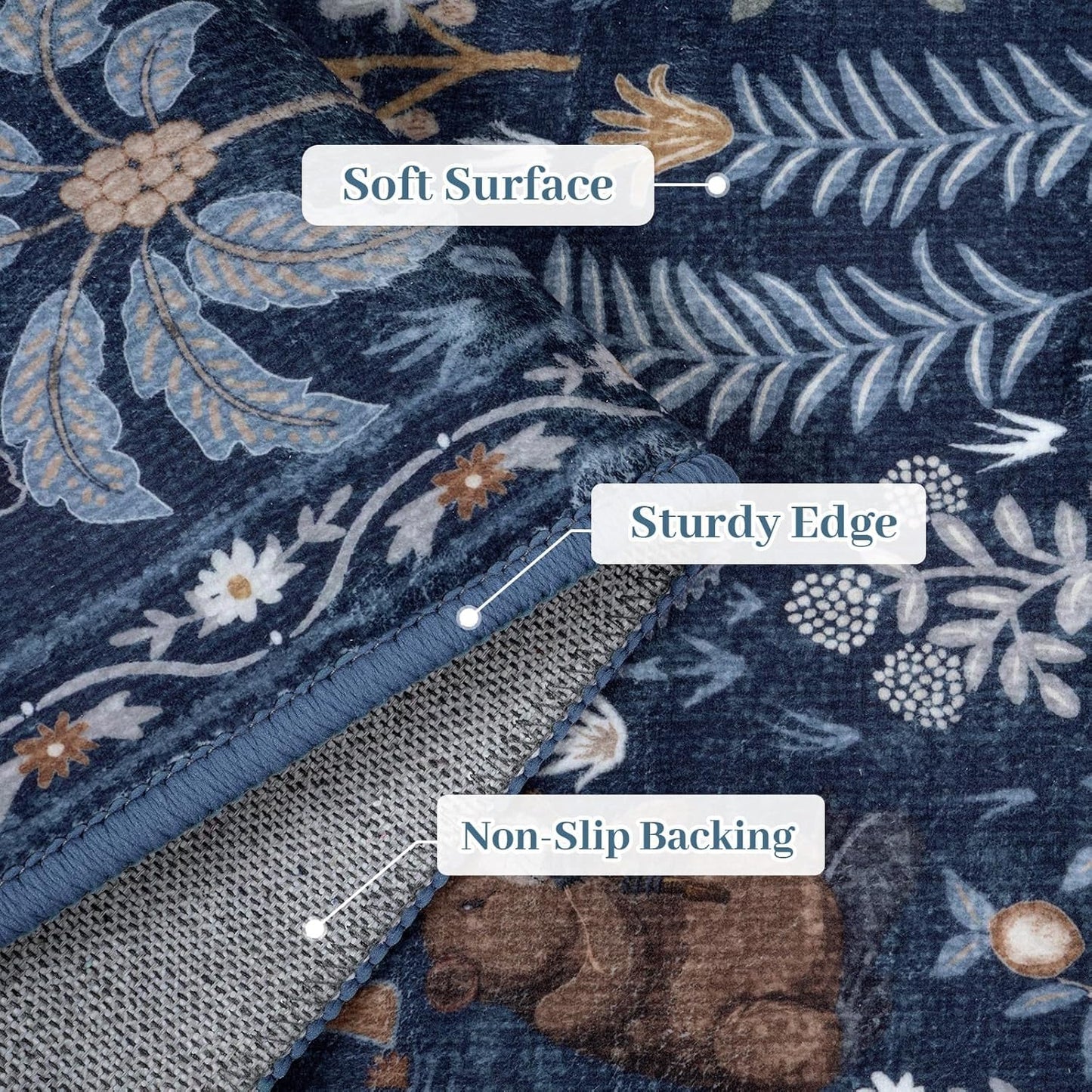 OJIA Jungle Print Blue 5x7 Rugs for Living Room, Soft Ultra-Thin Washable Area Rugs for Bedroom