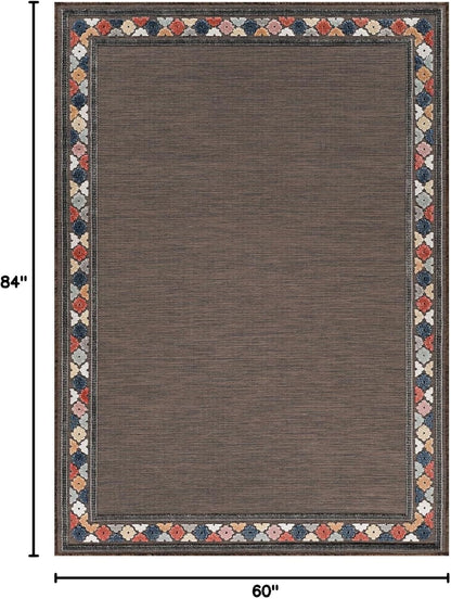 Beverly Rug Outdoor Rug 5x7 Modern Bordered Area Rugs for Indoor and Outdoor Patio Easy to Clean