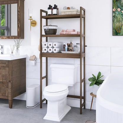 SMIBUY Bathroom Storage Shelf, Bamboo Over-The-Toilet Organizer Rack, Freestanding Toilet Space