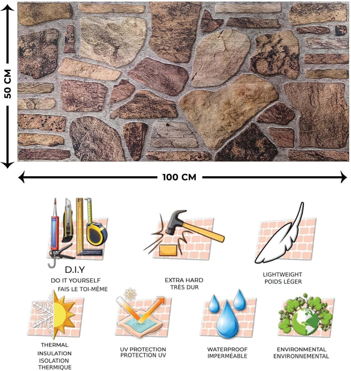 Dundee Deco 3D Wall Panels - Cladding, Shades of Brown Grey Stone Look Wall Paneling, Styrofoam