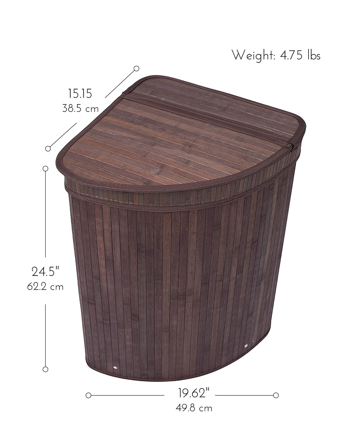 BirdRock Home Corner Laundry Hamper with Lid and Cloth Liner | Bamboo | Espresso | Easily Transport