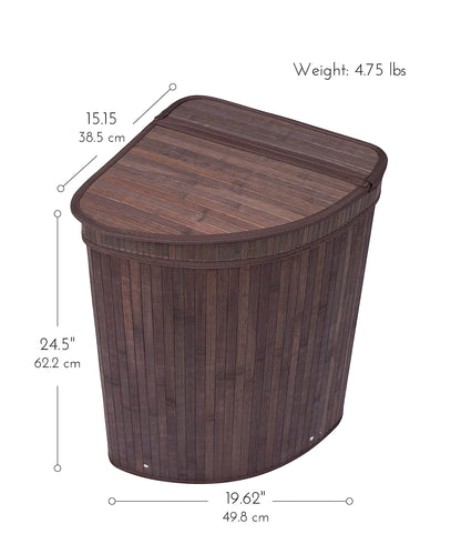 BirdRock Home Corner Laundry Hamper with Lid and Cloth Liner | Bamboo | Espresso | Easily Transport
