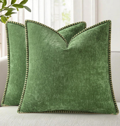 decorUhome Fall Chenille Soft Throw Pillow Covers 26x26 Set of 2, Farmhouse Velvet Neutral