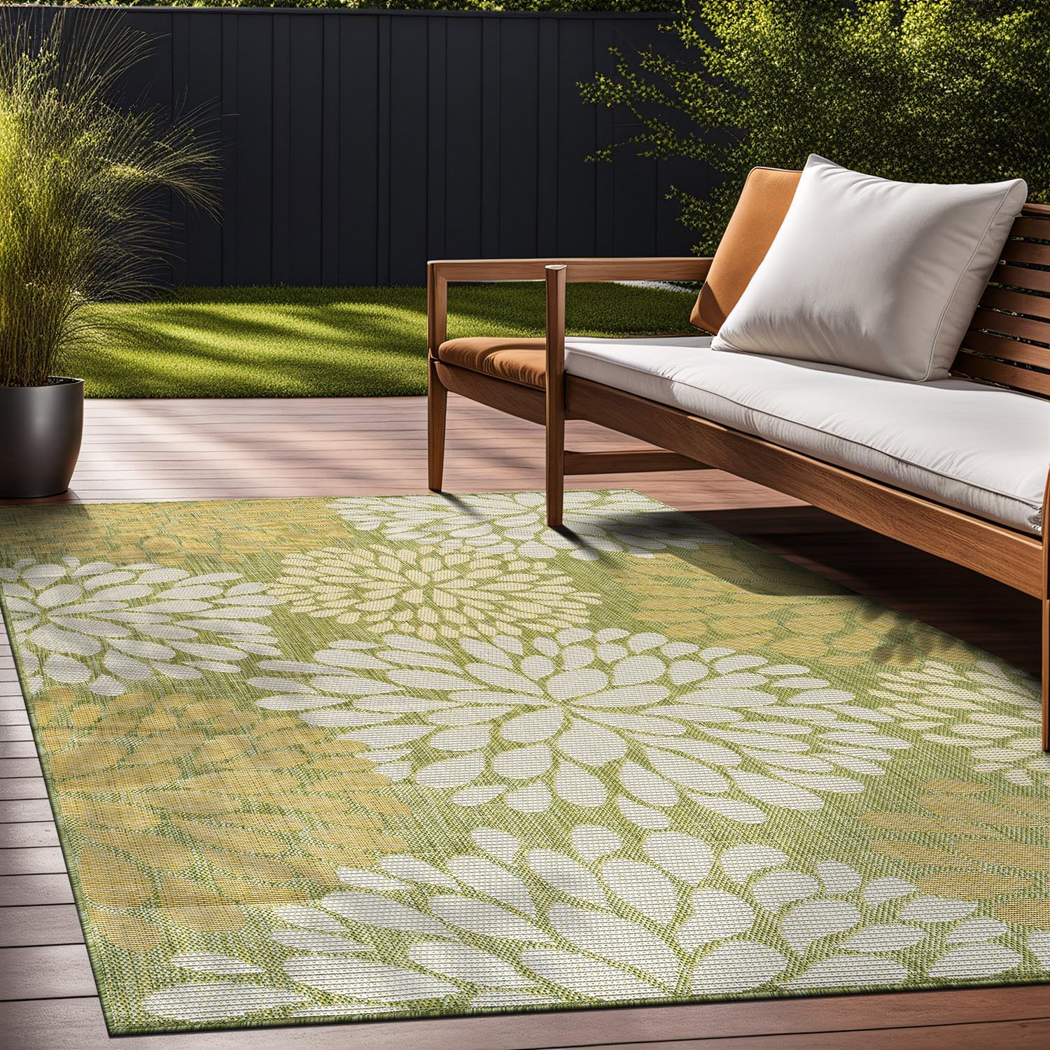 Beverly Rug Outdoor Rug 9x12 Modern Exotic Tropical Leaf Area Rugs for Indoor and Outdoor Patio