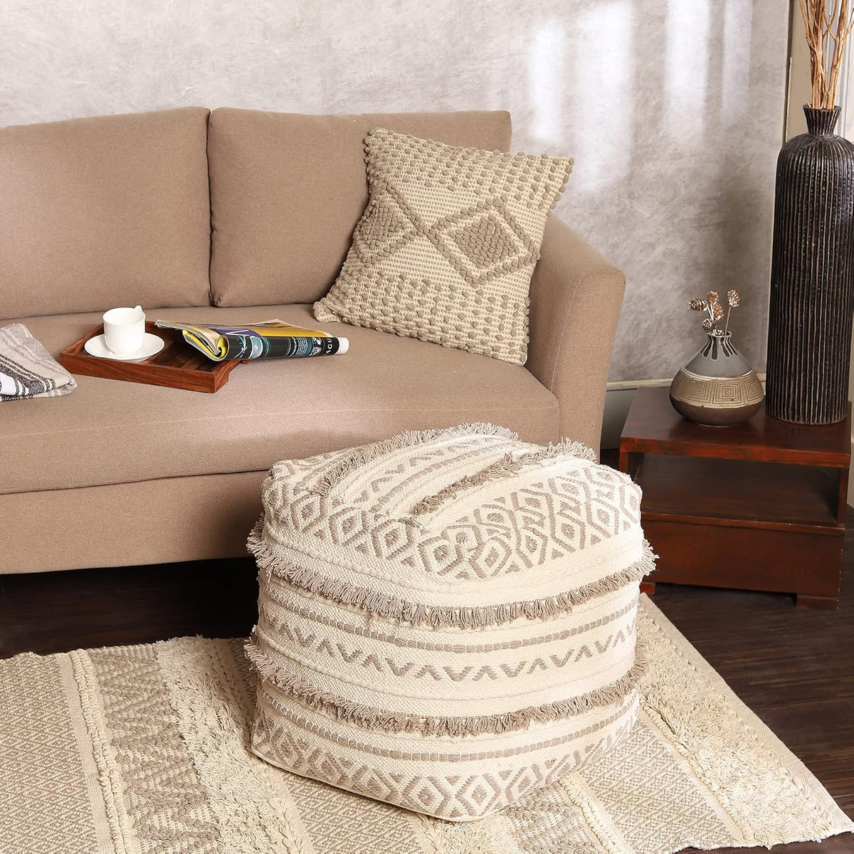 REDEARTH · Tufted Pouf Ottoman with Filler Textured Storage Cube Bean Bag Pouffe Footrest for