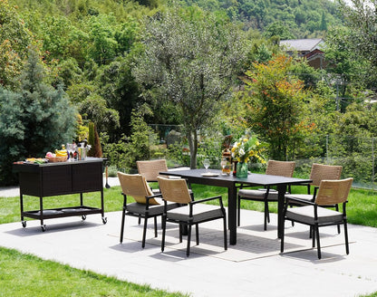 Grand patio Outdoor Wicker Bar Cart, Outdoor Bar Table with Stainless Steel Tabletop, Patio Kitchen