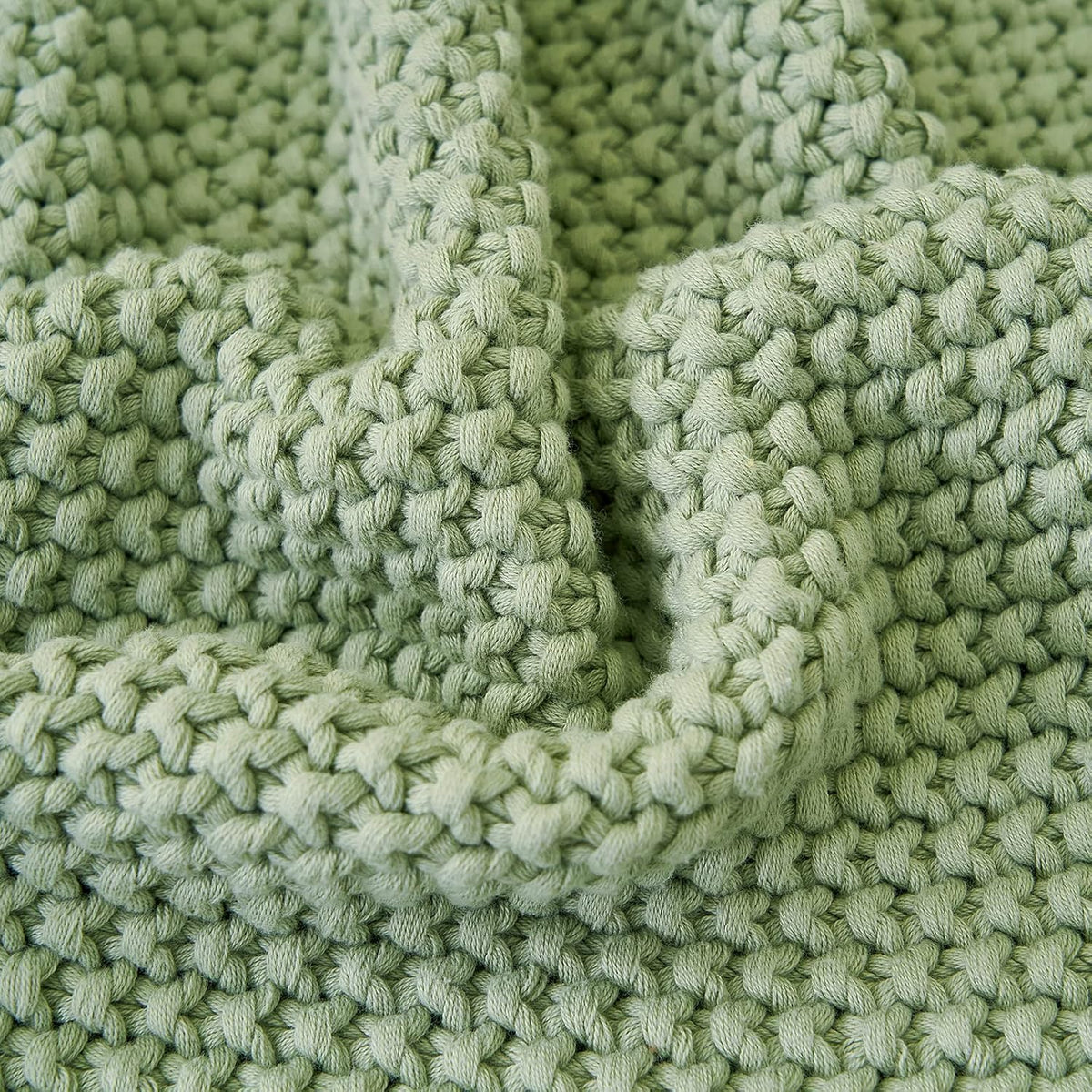 Chunky Cable Knit Throw Blanket Lightweight Light Green 100% Organic Cotton Blanket for Sofa Couch