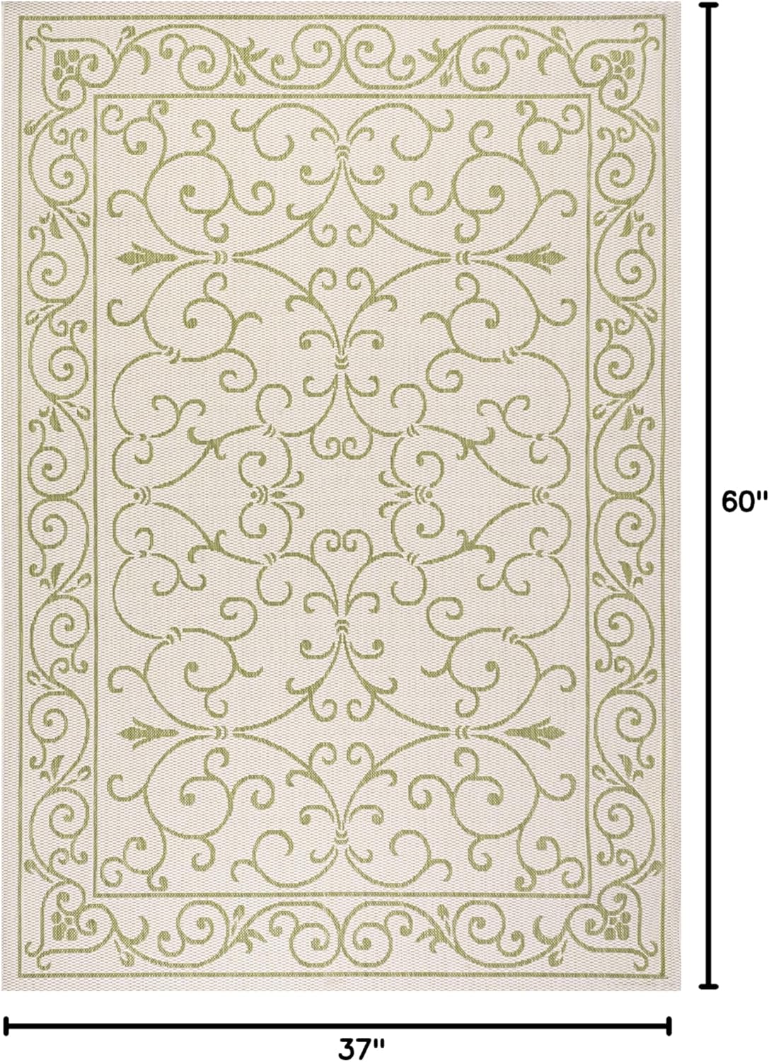 JONATHAN Y Vintage Filigree Indoor Outdoor Area Rug 3X5 Cream/Green, Charleston Textured Weave for