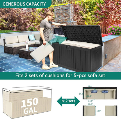 YITAHOME 150 Gallon Double-Wall Deck Box with Side Handles, Outdoor Large Storage for Patio