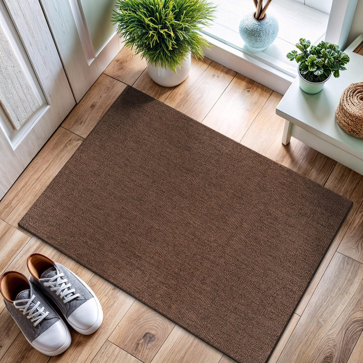 CAMILSON Easy Jute Rug 2x3, Indoor Outdoor Brown Color Fiber Area Rugs for Living Room and Kitchen