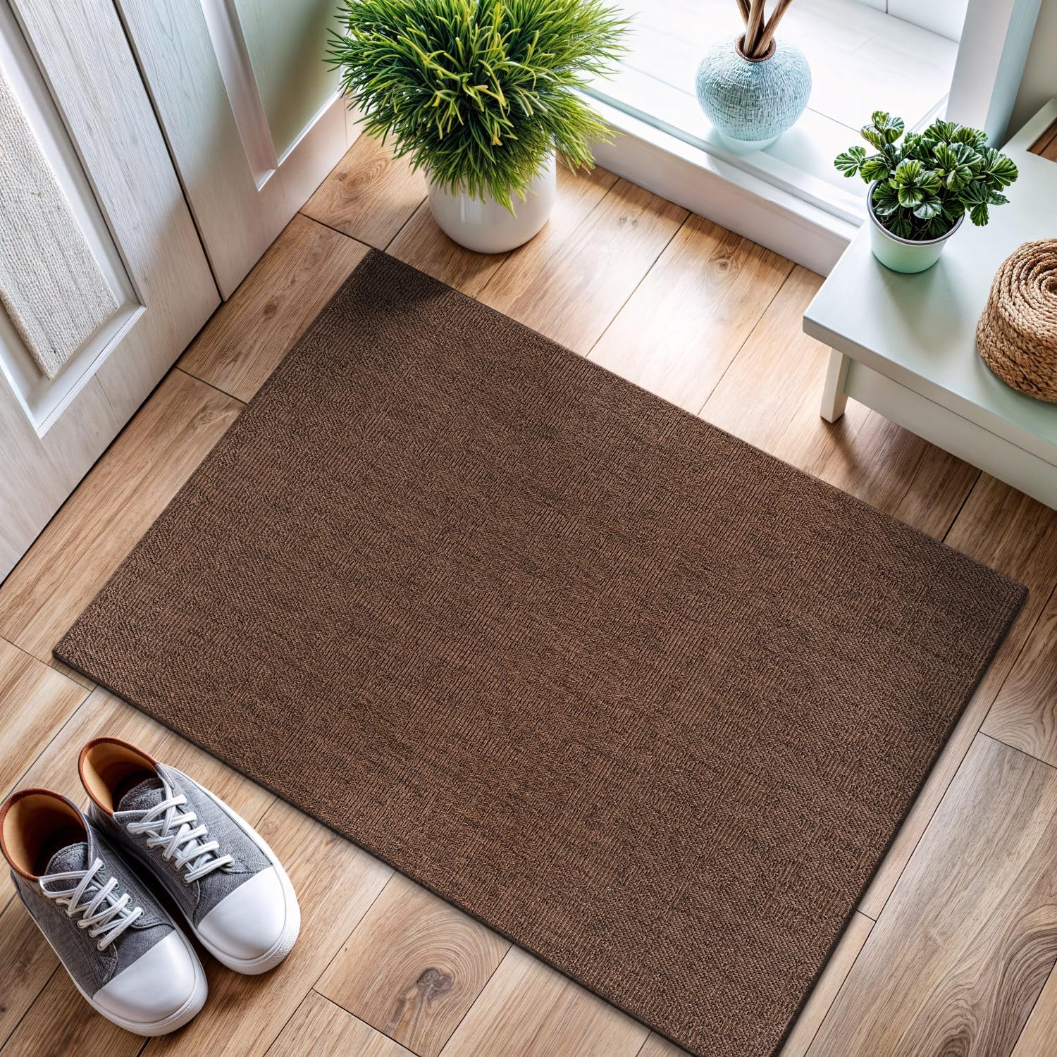 CAMILSON Easy Jute Rug 2x3, Indoor Outdoor Brown Color Fiber Area Rugs for Living Room and Kitchen