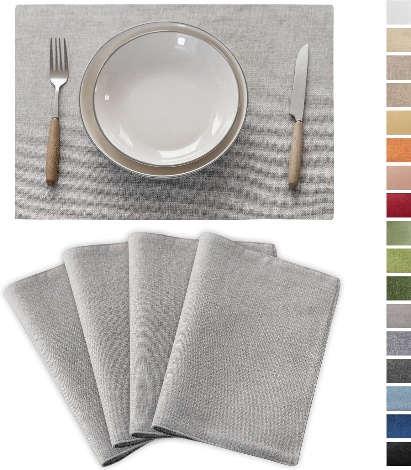 Demetex Placemats Set of 4 Grey Heat Resistant Linen Place Mats for Kitchen Washable Farmhouse