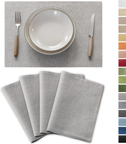 Demetex Placemats Set of 4 Grey Heat Resistant Linen Place Mats for Kitchen Washable Farmhouse
