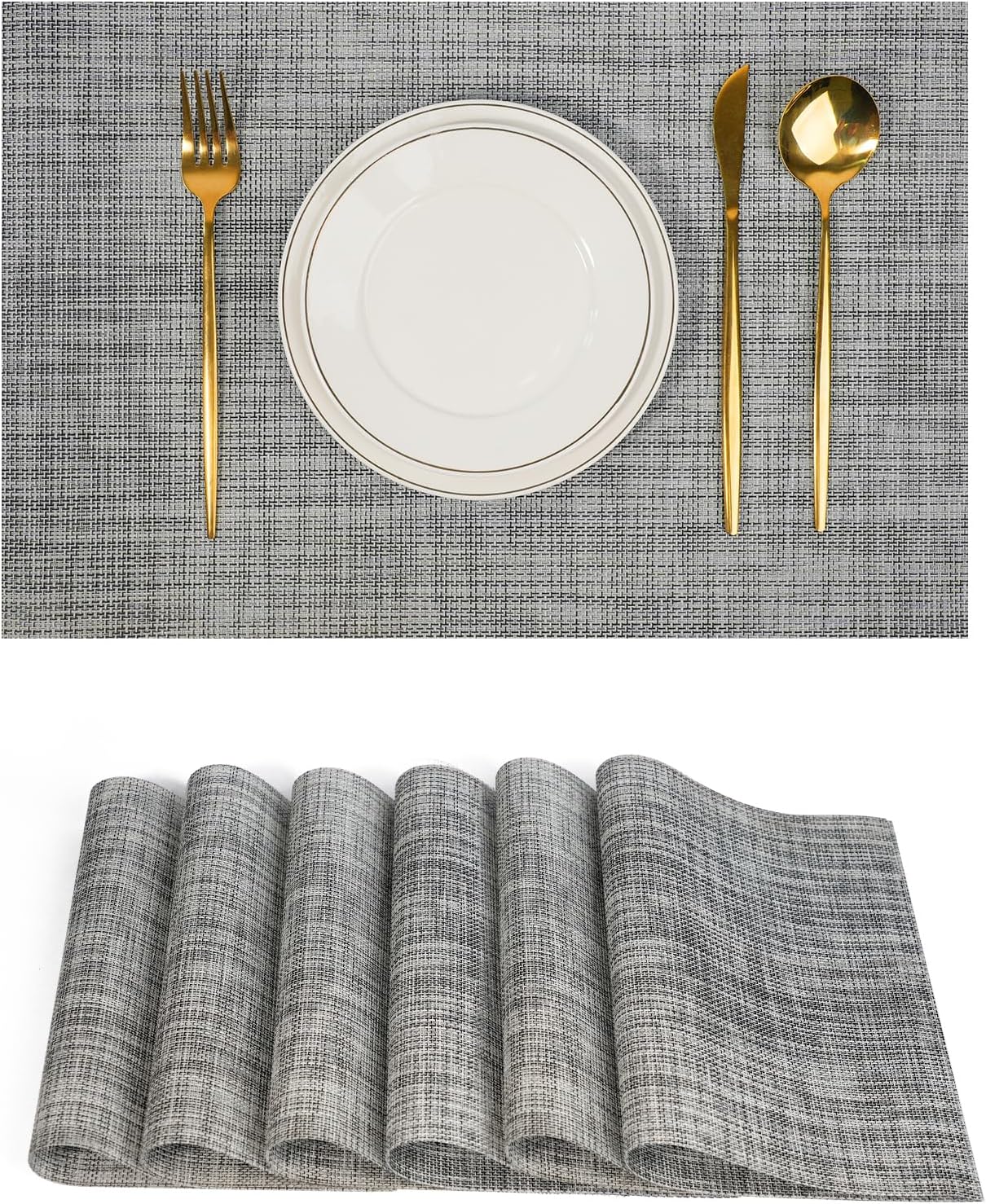 Placemats Set of 6，Non-Slip PVC Weave Table Mats Easy to Clean，Heat Resistant Place Mats for