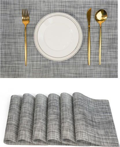 Placemats Set of 6，Non-Slip PVC Weave Table Mats Easy to Clean，Heat Resistant Place Mats for