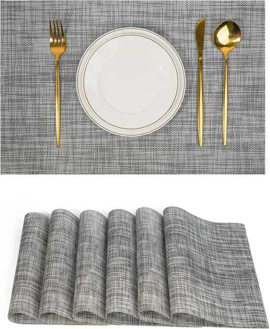 Placemats Set of 6，Non-Slip PVC Weave Table Mats Easy to Clean，Heat Resistant Place Mats for