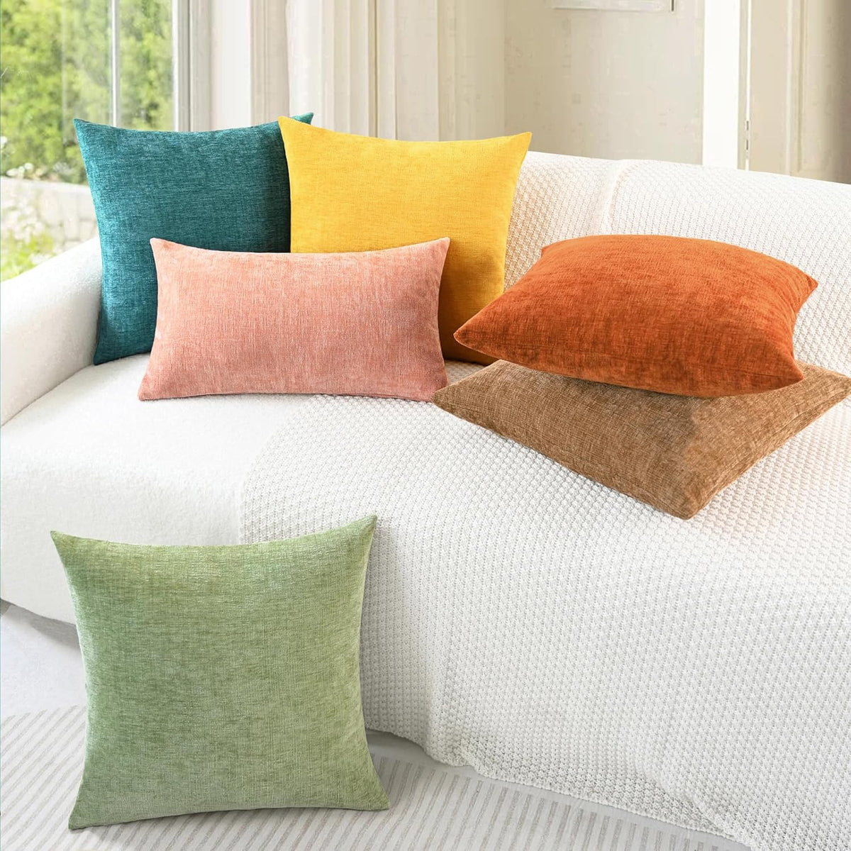 CaliTime Throw Pillow Covers Decorative 22 X 22 Inches Pack of 2 Cozy Chenille Cushion Cases for