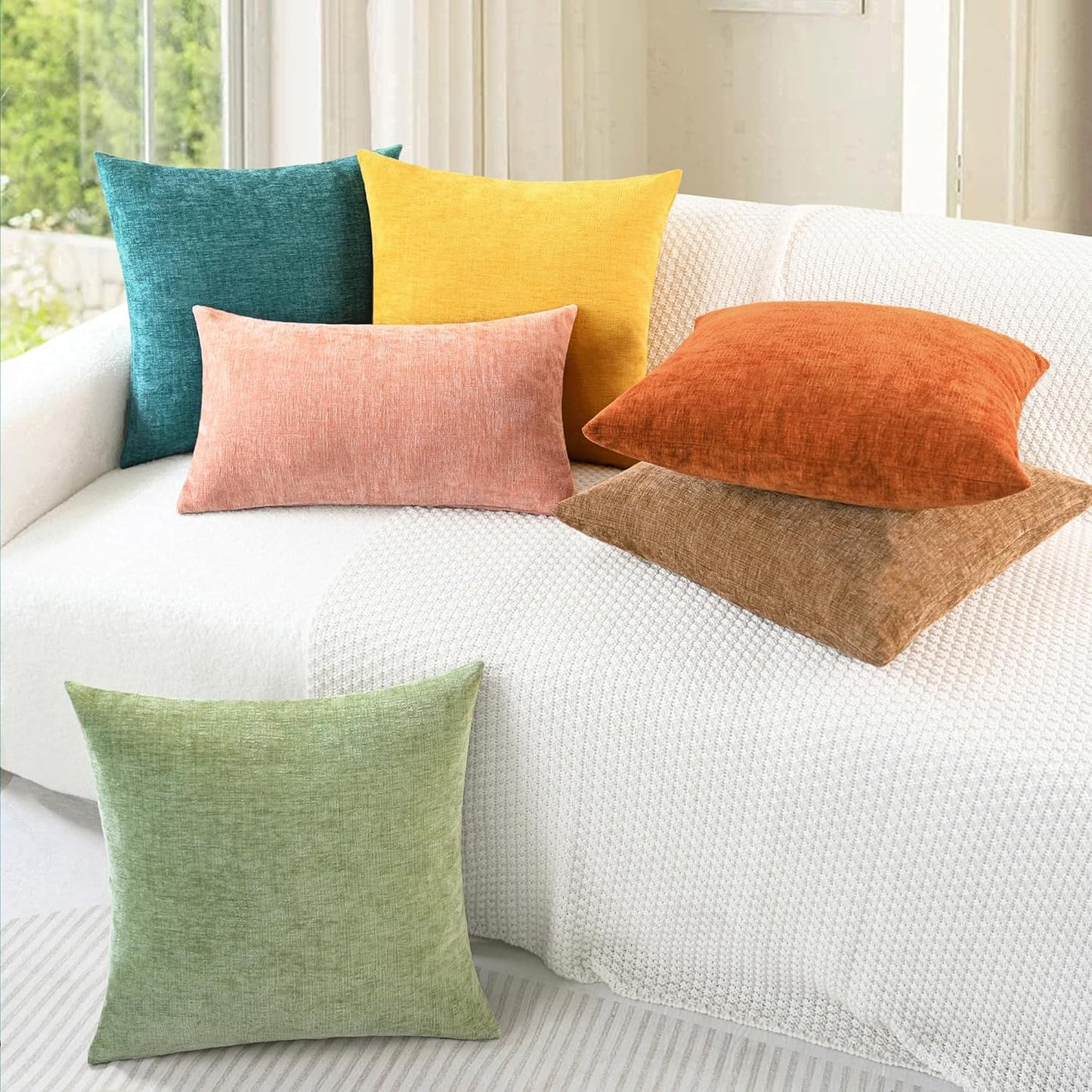CaliTime Throw Pillow Covers Decorative 24 X 24 Inches Pack of 2 Cozy Chenille Cushion Cases for