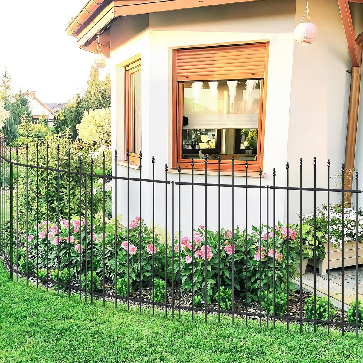 Metal Garden Fence 42 in H x 12 ft L, 6 Panels + 7 Stakes Border Dog Fence Panels Animal Barrier
