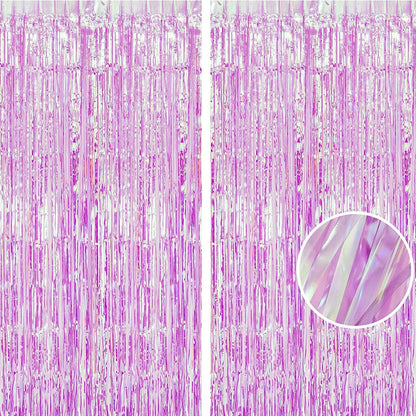 BRAVESHINE Clear Purple Party Decorations Iridescent Foil Curtain - 2 Pack 3.2 x 6.5 ft Holographic