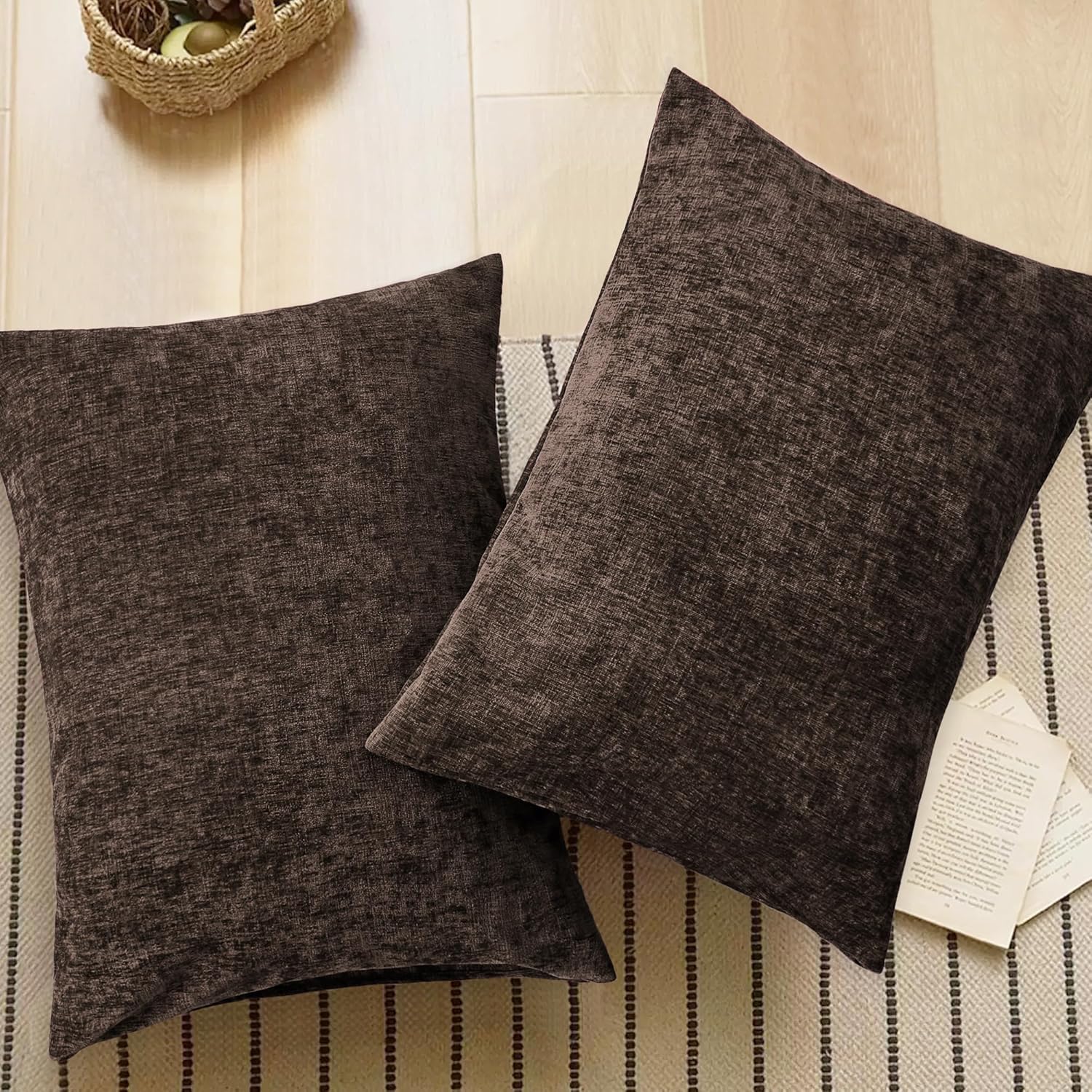 CaliTime Throw Pillow Covers Decorative 20 X 26 Inches Pack of 2 Cozy Chenille Standard Pillow