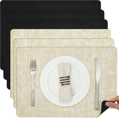 Myir JUN Dual Sided Faux Leather Placemats Set of 6 Indoor/Outdoor Square Non-Slip Washable Table