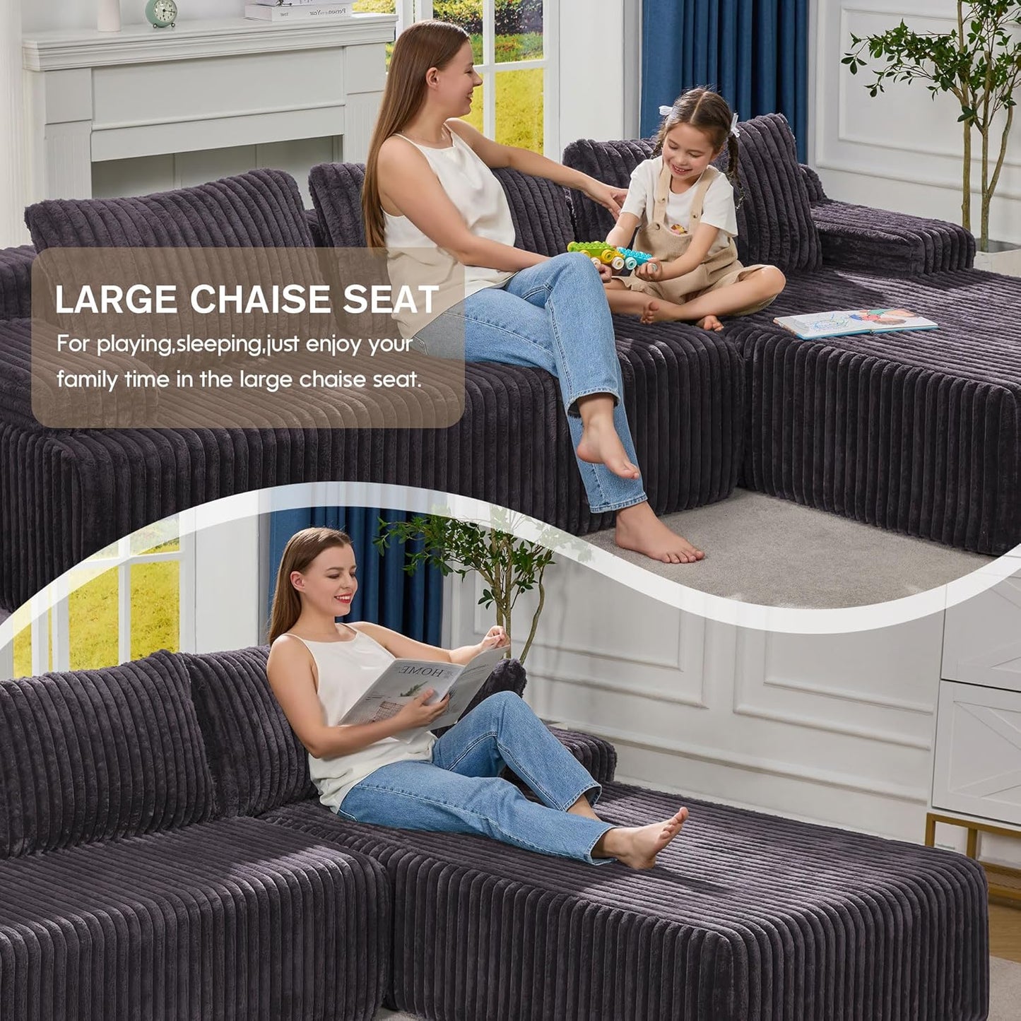 Hobestluk Modular Sectional Sofa Couches 108" L-Shape Couch 3 Seat Modular Sofa Memory Foam