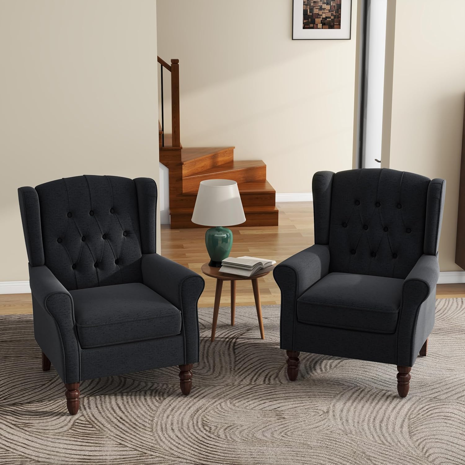 UIXE High Back Accent Chairs Set of 2, Upholstered Armchair in Fabric, Retro Wingback Arm Chair for